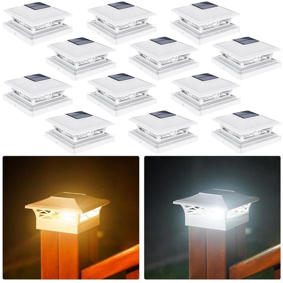 Solar Post Cap Lights for Deck & Outdoor – 2 Color Temperatures, Waterproof, Fits 4x4 & 6x6 Wooden or Vinyl Posts, Easy Install, Modern Style (Black/White)