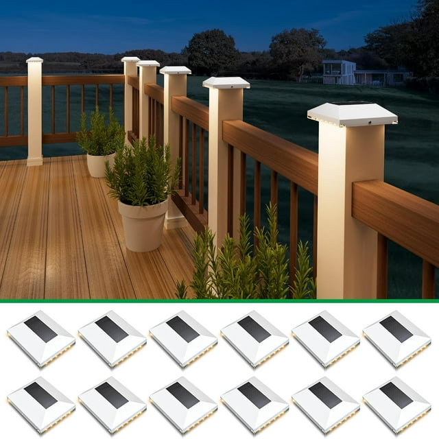 Solar Post Cap Lights Outdoor 12pack Waterproof Solar Fence Post Lights Fit 4x4 Wooden/Vinyl