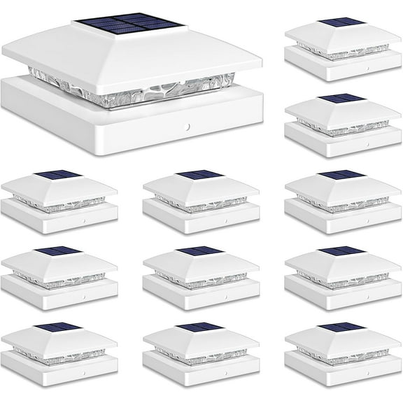 Solar Post Cap Lights Outdoor 12pack, White Waterproof Solar Powered Deck Fence Post Lights Fit 4x4 Wood/Vinyl Posts, Bright Warm White Solar Post Lights Decorate Deck, Patio, Porch, Fence