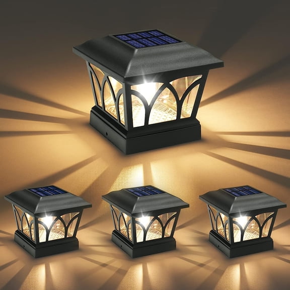 Solar Post Cap Lights Outdoor 4Pack, with Edison LED Bulbs, 2 Brightness Setting, Fence Powered for Garden Deck Mailbox Yard Porch, Fits 4x4 6x6 Posts(Slate Black)