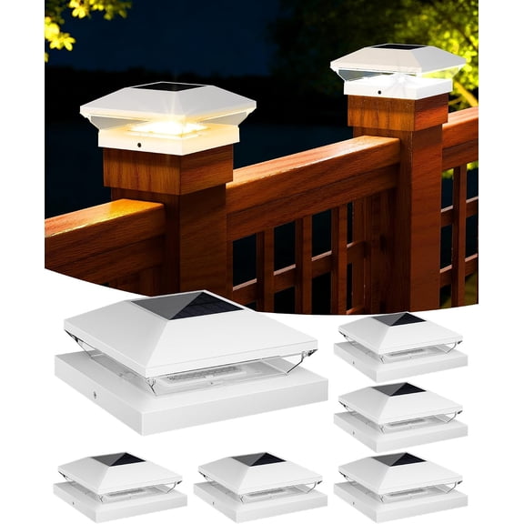 Solar Post Cap Lights Outdoor 6 Pack, 2 Modes LED Fence Post Solar Lights Fit for 4x4 5x5 6x6 Vinyl/Wooden Posts, Waterproof Deck Post Lights Solar Powered for Garden Patio Gate Porch