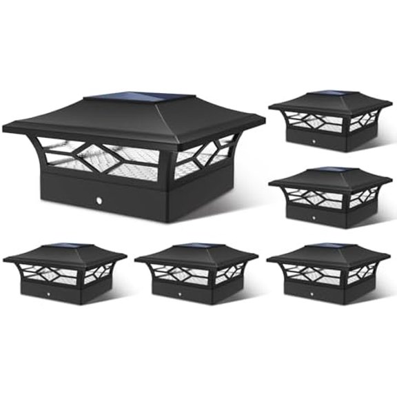 Solar Post Cap Lights Outdoor 6pack, Waterproof Solar Powered Deck Fence Post Lights for 4x4 Wood/Vinyl Posts, Solar Outdoor LED Light with Cool/Warm Lighting Decorate Garden Patio Porch…