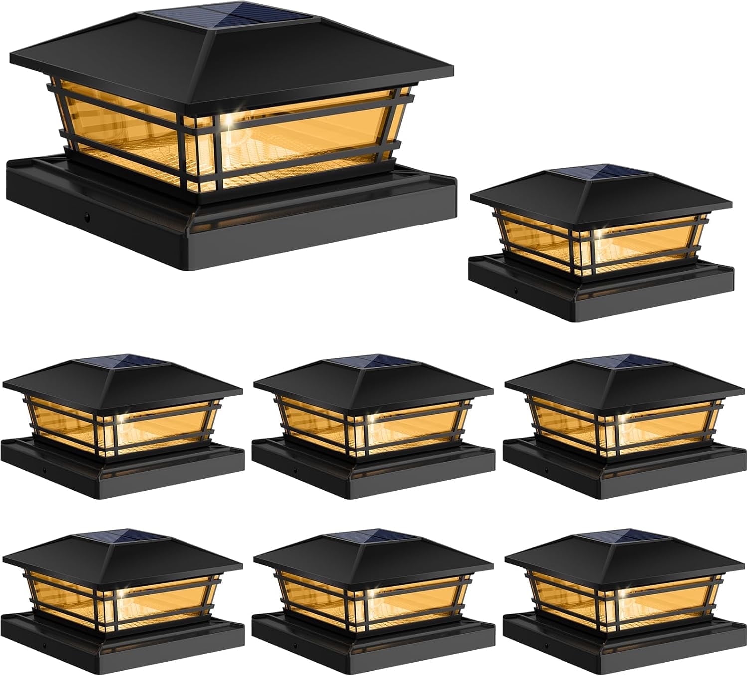 Solar Post Cap Lights Outdoor, 8 Pack, 2 Brightness Settings, Waterproof for 4x4/5x5/5.5x5.5 Wood Posts, LED Warm Light for Fence, Deck, Garden, Yard