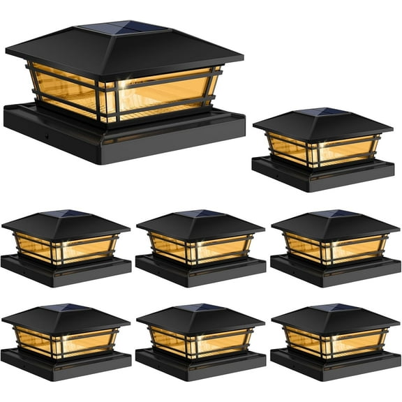 Solar Post Cap Lights Outdoor, 8 Pack, 2 Brightness Settings, Waterproof for 4x4/5x5/5.5x5.5 Wood Posts, LED Warm Light for Fence, Deck, Garden, Yard