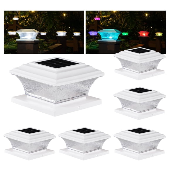 Solar Post Cap Lights Outdoor LED Lighting Deck Fence Cap Light 9 Light Modes Bright White/7 Color Fixed Modes/7 Color Cycling Mode Suitable for 4x4 5x5 Wooden Posts Brushed Copper