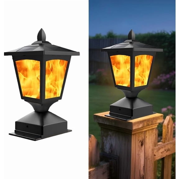 Kanstar Solar Post Cap Light Flickering Flame LED Waterproof Rust Resistant for 4x4 Fence Black 1-Count