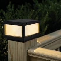 Solar Post Light, 12" Outdoor Column Pillar Lamp Black IP65 Waterproof, Square Fence Posts Cap Lantern 3000K/6000K Warm White LED Landscape Lighting for Patio Garden Deck Outside 1 pack