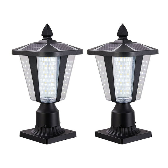 Solar Post Light Outdoor with Dusk to Dawn Sensor, 15-Inch Black Pillar Lantern for Fence and Deck, Dual Color LED Solar Lamp for Patio and Garden House Garage Pathway Lighting 2 Pack