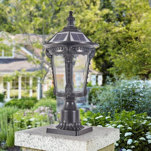 Efdelf Modern Outdoor Solar Post Light LED Aluminum 18.5 Inch Height Dusk to Dawn Remote Control Dual Color Temperature Single Pack