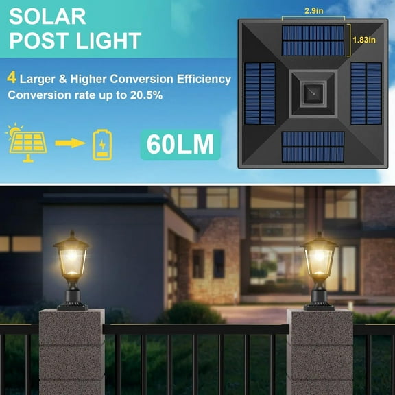 Solar Post Lights, 3000K Dusk to Solar Lamp Post Light with Pier Mount Base, Solar Post Lights Outdoor Waterproof for Garden Yard Landscape Pole Pillar, Outside Decorative Lamp(Warm White)