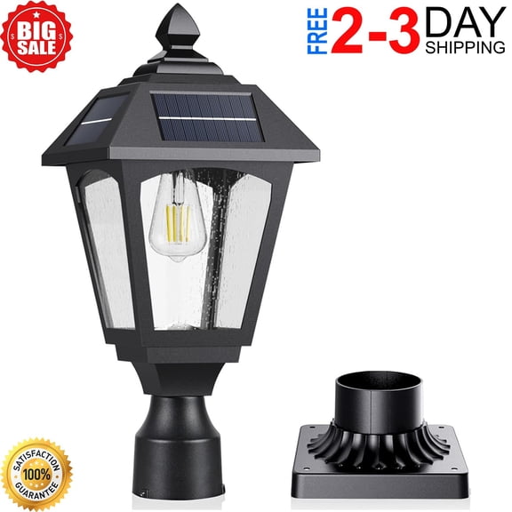 Solar Post Lights, 3000K Dusk to Dawn Solar Lamp Post Light with Pier Mount Base