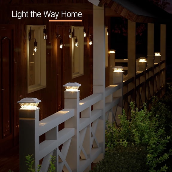 Solar Post Lights, 6 Pack LED Solar Fence Cap Lights for 4x4 5x5 6x6 Wooden Posts, Warm White Fence Top Post Light Column Landscape Outdoor Lighting for Outside Garden  Yard