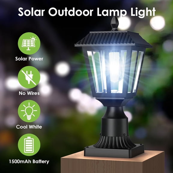 Solar Post Lights, Dusk to Solar Lamp Post Light with Pier Mount Base, Post Lights Outdoor Waterproof for Garden Yard Landscape Pole Pillar (Cool White)