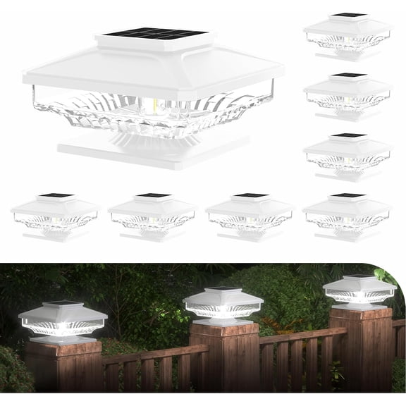 BITPOTT 8 Pcs Bright Solar Post Cap Lights Fence Post Lights Outdoor for Wood Posts in Garden Decor White