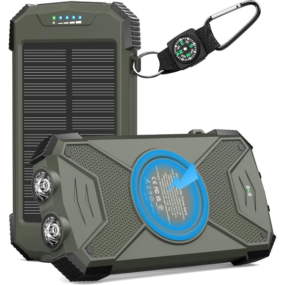 Solar Power 10,000mAh, Portable , 20W External with C for Phones, Solar Panel with Dual Flashlight for Camping