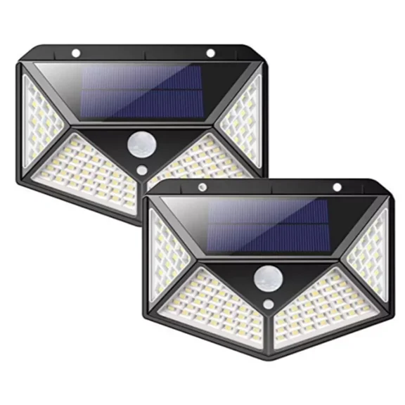 Solar Power 100 Led Lights Pir Motion Sensor Outdoor Security Lamp Wall 2Pcs