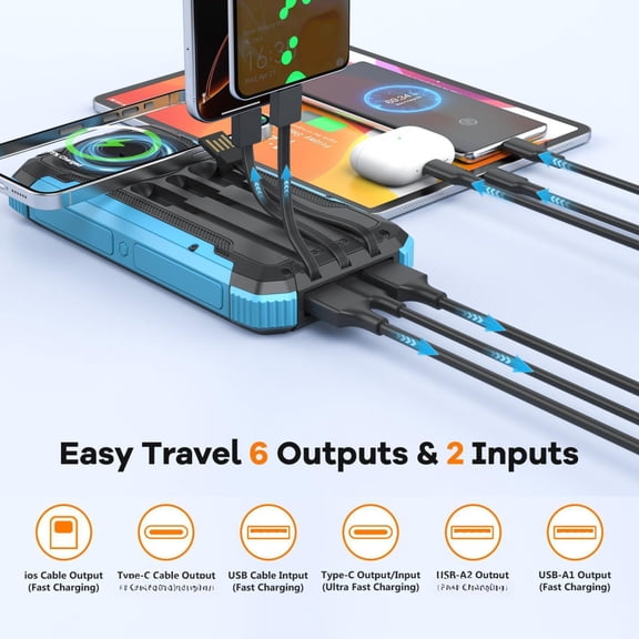Solar Power 20000mah Portable Wireless 15w Fast Charging External Pack With Dual Flashlight And Usb C Outputs Outdoor Mobile Compatible Cell Phones