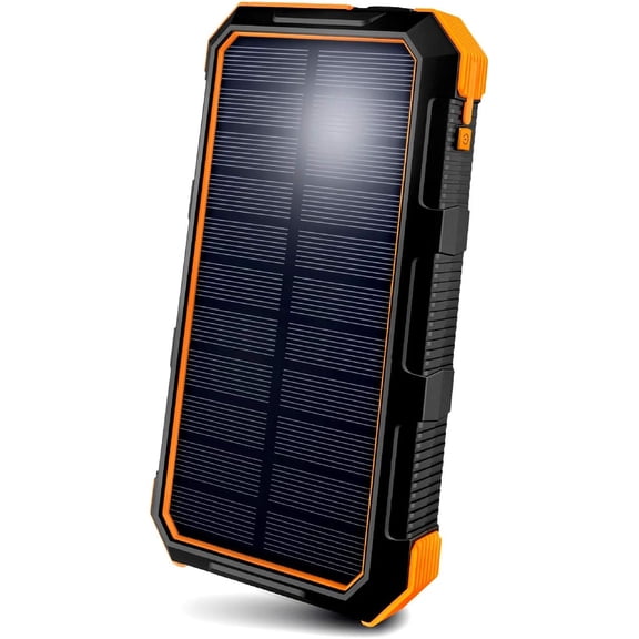 Solar Power 24000mAh, Portable Charger External Pack with LED Flashlight, IP67 Shockproof for Camping, Travel & Use