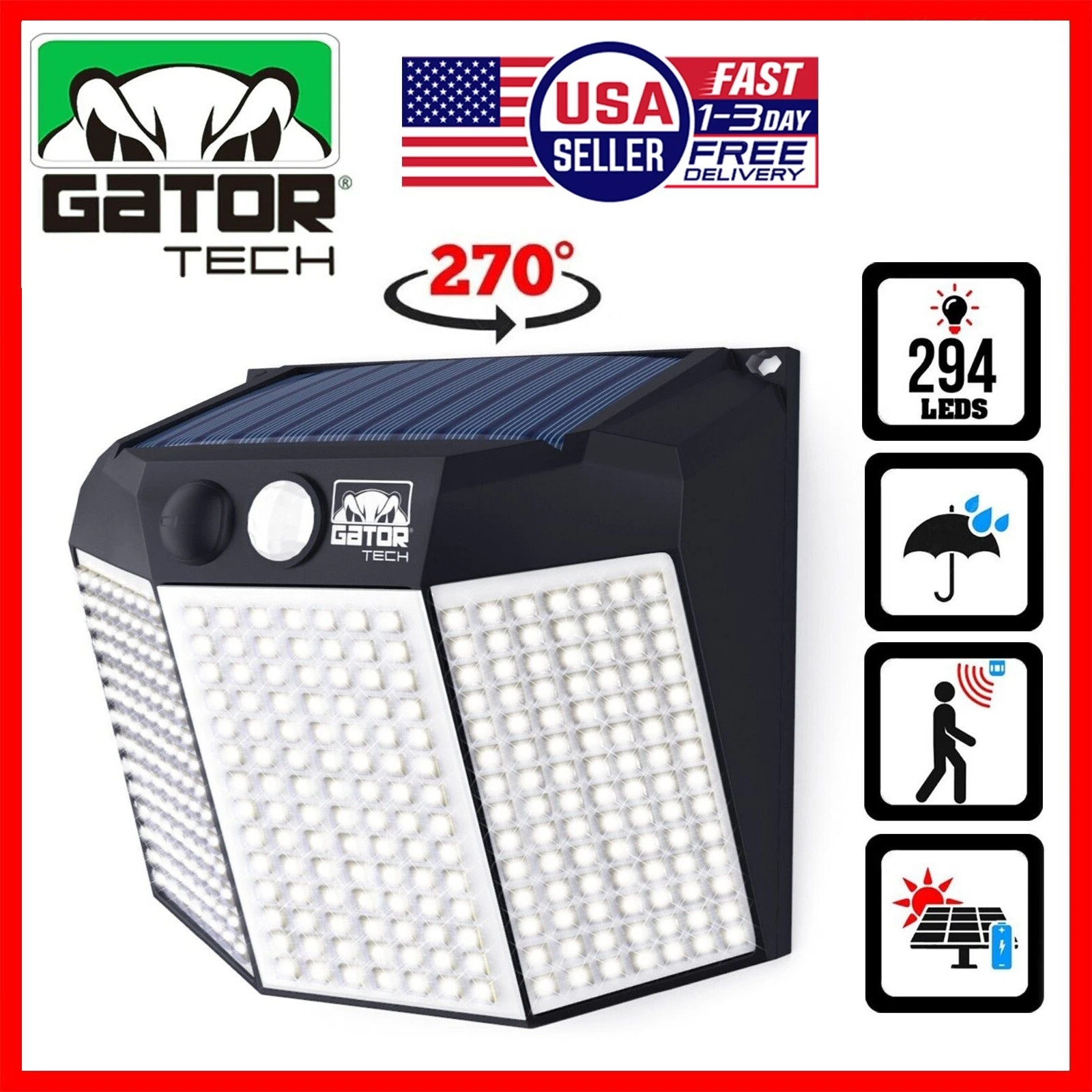 Solar Power 294 Led Pir Motion Sensor Outdoor Security Garden Wall Lamp ...