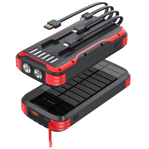 Solar Power 40000mah Portable Pd 20w Fast Charging Built In 4 Cables And Usb-c In/output Camping External Pack With Flashlights