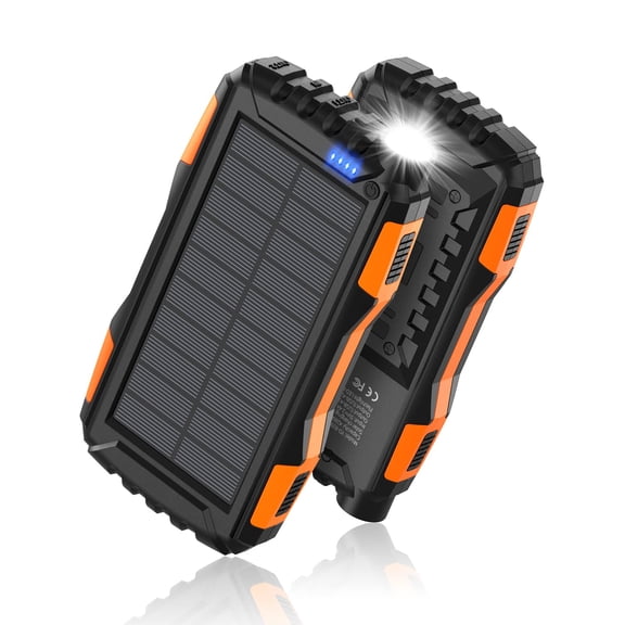 Solar Power 42800mah Portable External Pack 5v3.1a Qc 3.0 Fast Built-in Super Bright Flashlight (orange)
