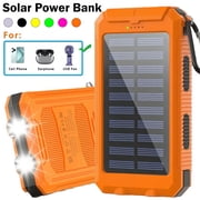 Solar Power Bank 18800mAh, Waterproof Portable Charger with Dual USB Ports, LED Flashlight & Compass for Outdoor Camping