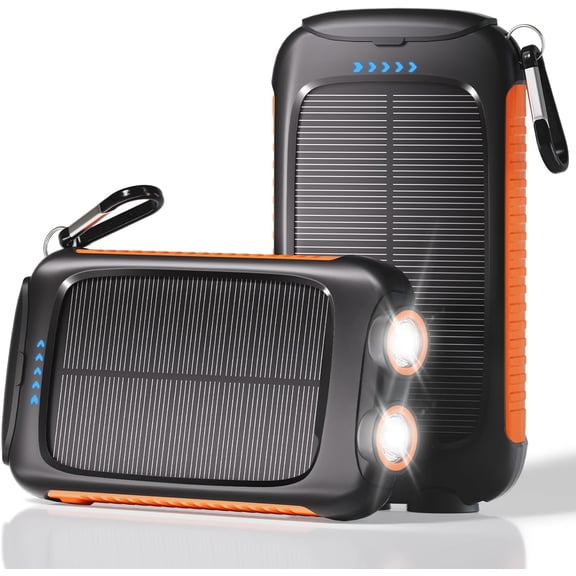 Solar Power Bank 20000mAh, Gray Orange Portable Charger with USB-C USB-A Outputs, Emergency Backup Battery Pack, LED Flashlight, for iPhone Samsung Android Only, Perfect Camping