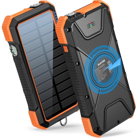 Solar Power Bank, 20000mAh Wireless Portable Phone Charger with USB-C in/Output, IPX5 Waterproof, Flashlight, Fast Charging Battery Pack for iPhone 17/16/15/14/13/12 and Phones