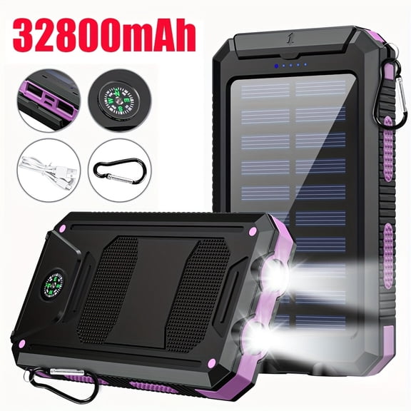 Solar Power Bank 38800mAh with Wireless Charger, 15W Fast Charging, 4 Built-in Cables & 6 Outputs, Dual Flashlights for Travel Camping Emergency Backup iPhone 17/16/15 Pro GPS