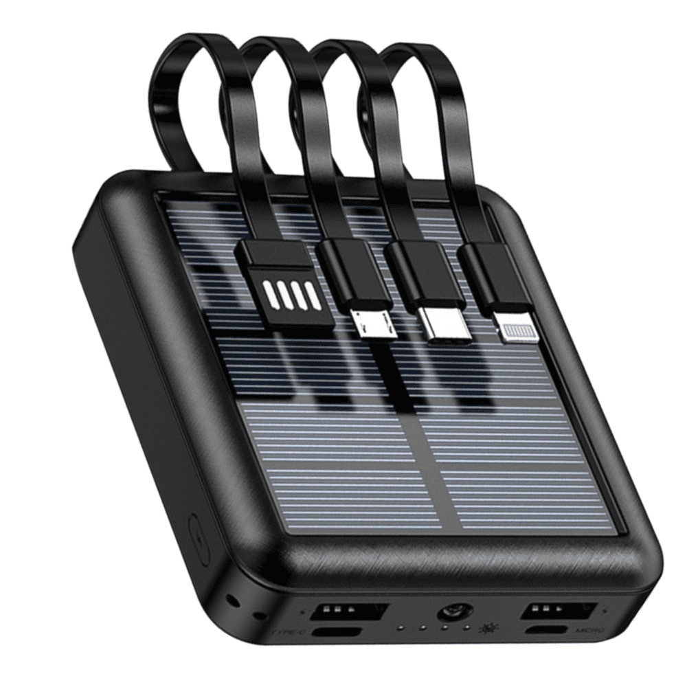 Solar Power Bank,Kepeak Portable Charger 20000mAh, Fast Charging Power Bank, 4 Output 2 Input USB C Battery Pack Built Cables