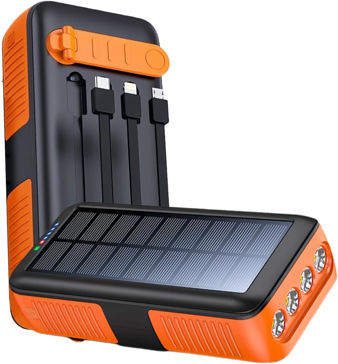 Solar Power Bank with Panel, 63200mAh Camping Power Bank, Hand Crank Charger Dual Outputs Inputs 4 LED Flashlight, Waterproof Outdoor Solar Charging Battery Pack for Hiking Emergency