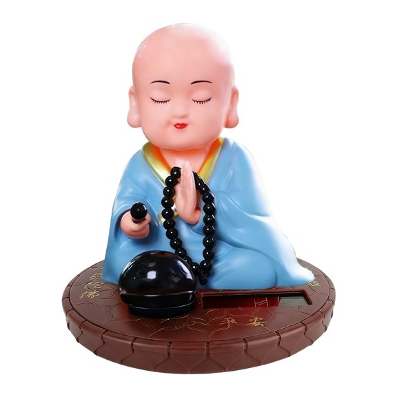 Solar Power Buddhist Monk Head Nodding Car Dashboard Decors Ceramic Sculpture For Good Luck And Fortunes