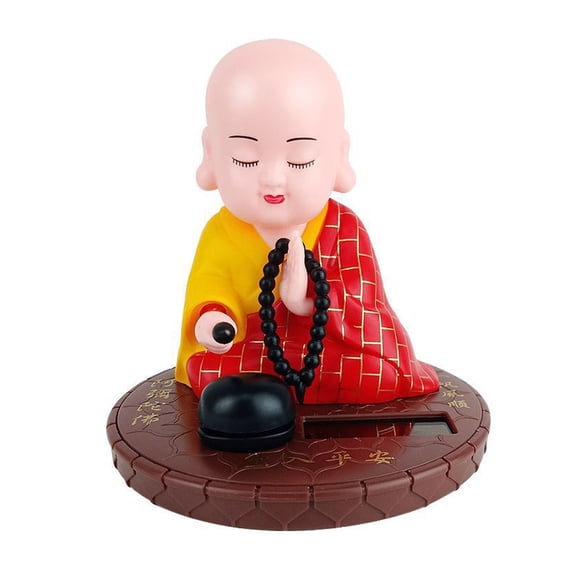 Solar Power Buddhist Monk Head Nodding Car Dashboard Decors Ceramic Sculpture For Good Luck And Fortunes