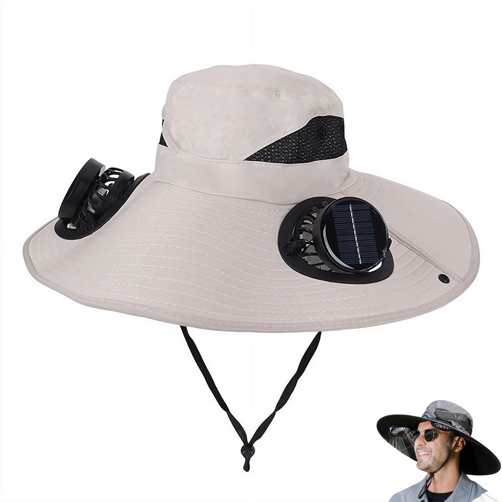 Wearable Fish Solar Power Fan Hat, Wearable Wide Brim Cooling Sun Fishing Hat with 2 ...