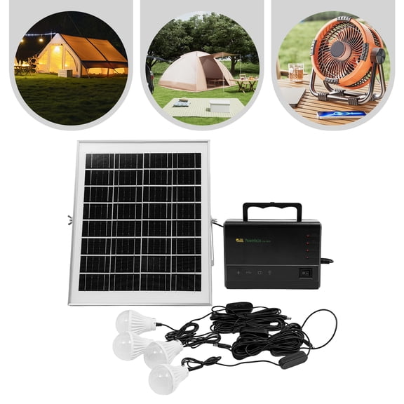 Solar Power Inverter with 4 * 12V LED Bulbs & Panel Outdoor Solar Generator Emergency Lighting Charging Portable Power Station