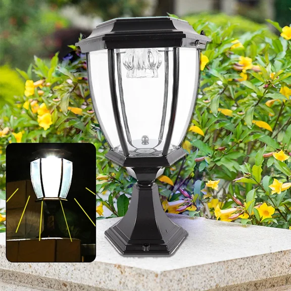 Solar Power Lantern Landscape Pillar Post Lamp LED Outdoor Yard Light