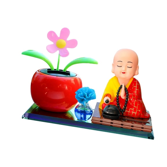 Solar Power Nodding Monk Car Dashboard Ornament ABS Craft For Spiritual Decors And Blessings