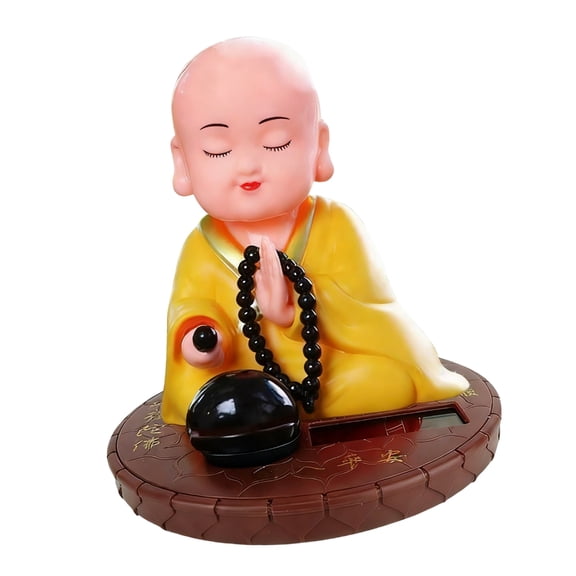 Solar Power Nodding Monk Car Dashboard Ornament Ceramic