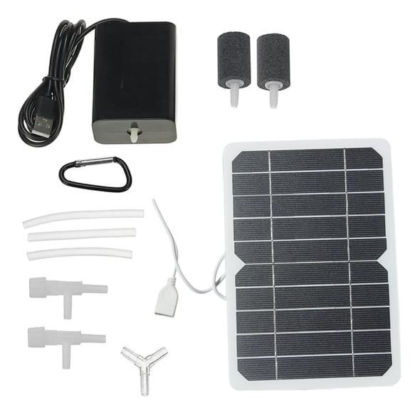 Solar Power Oxygen Air Pumping Kit for Aquarium Fish Tank Oxygen Aerator with 5W 5V Solar Panel Pipe 2 Air Bubble Stone