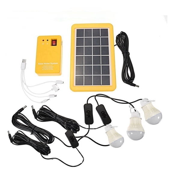Solar Power Panel Generator Home System Kit With 3 LED Bulbs Solar Lamp Emergency Light 4 Heads USB Charging for Outdoor Garden