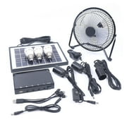 Solar Power Panel Kit and Fan & LED Light,USB Charging,for Home Outdoor Camping Portable Solar Lighting System Kit W/ 3 Led Lights,8'' Fan,Solar Panel & Battery