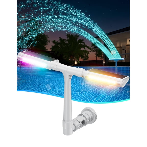 Solar Power Pool Fountain with Colorful Lights  Auto Light Sensing, Remote-Controlled, Dual-Head Adjustable Sprinkler, Compatible with Above/Inground Pools