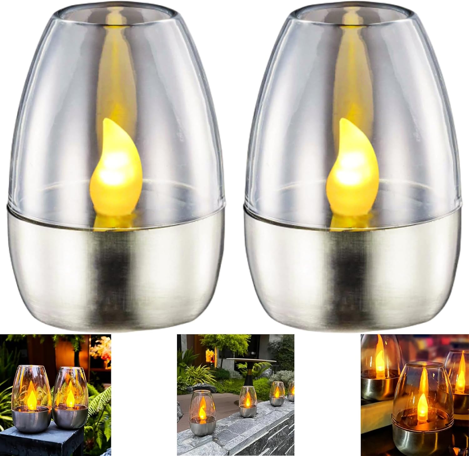 Solar Power Tea Lights Outdoor Flameless Flicker, Flickering Candle ...