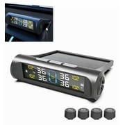 Solar Power Wireless TPMS - Tire Pressure Monitoring System with 4 External Sensors - Real-Time LCD Display of Pressure & Temperature - 6 Alarm Modes & IP67 Waterproof - Universal for Passenger Cars,