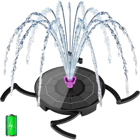 Solar Powerd Fountain, Works in Cloudy with 2000mAh Battery Backup, Bird Bath Fountain 4 Adjustment Rods, 7 Nozzles, Outdoor Water for Brid Bath, Garden, Pool, Pond