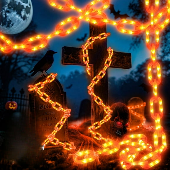 Solar Powerd Halloween Chain String Lights - 10 Ft 160 LED Solar Halloween Decorations String Lights, Waterproof Halloween Decorative Plastic Chain String Lights, 8 Lighting Modes and Timer Function