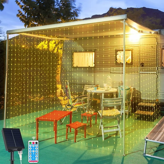Solar Powered 200 LED Curtain String Lights, 8 Lighting Modes, 9.8 ft. x 6.6 ft.