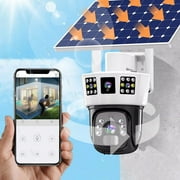 Solar Powered 3-Screen Security Camera with 360 View and IP66 Waterproof, 4G Network-Free Outdoor Surveillance System for Home Driveway Yard and Remote Monitoring