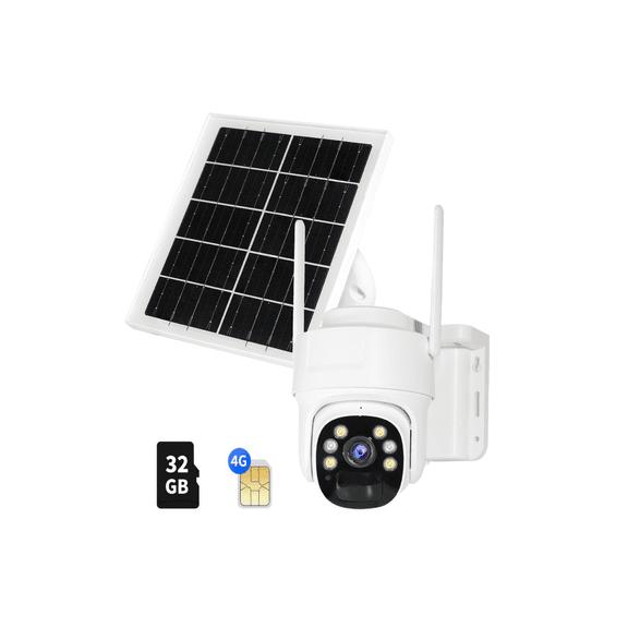 Solar-Powered 4G LTE Wireless Security Camera with 32GB SD Card & SIM Card