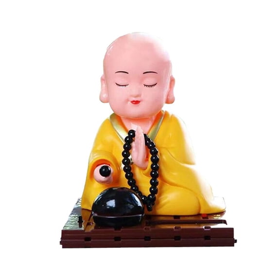 Solar-Powered ABS Monk Car Decoration with Moving Head for Cars, Homes and Offices